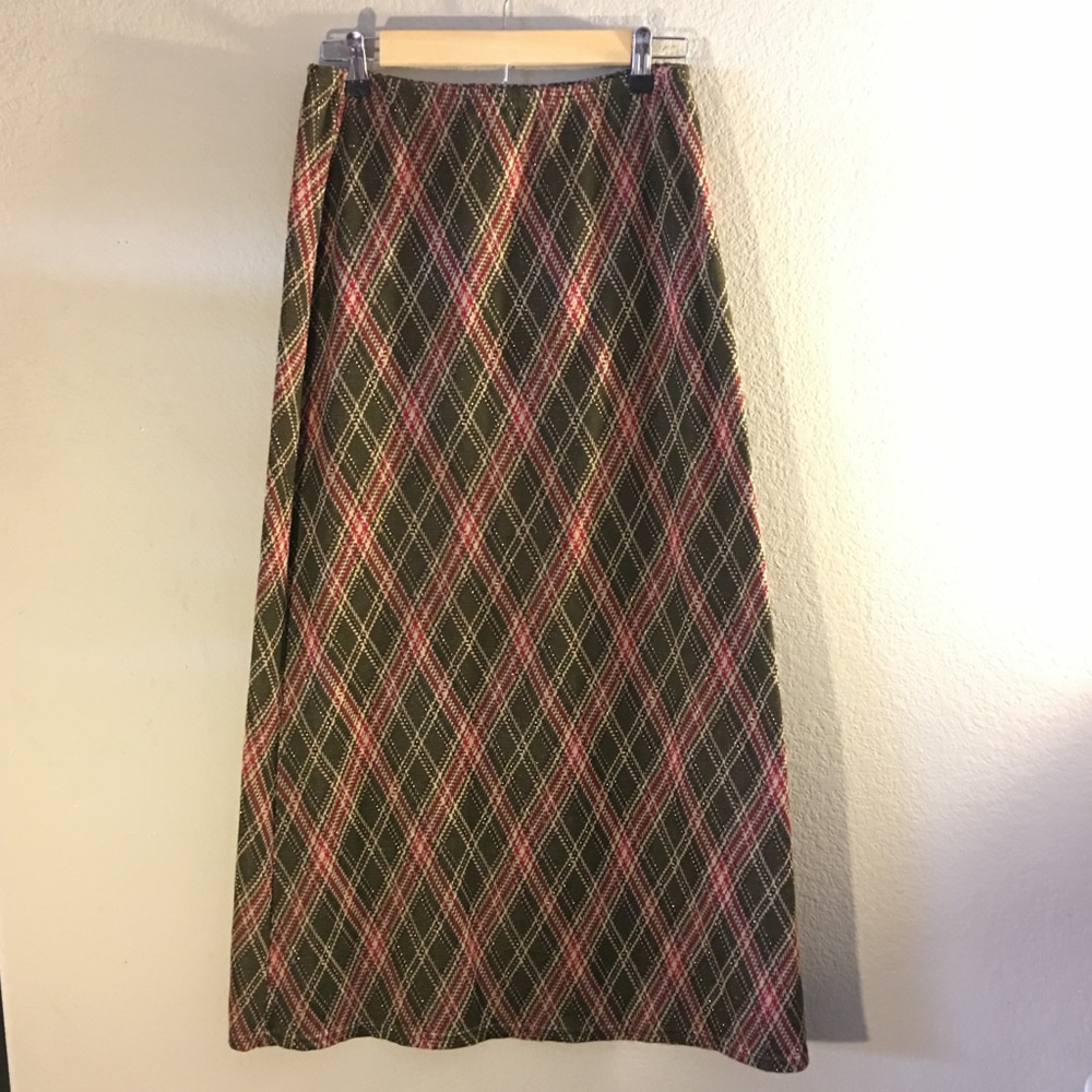Long Plaid Vintage Wool Maxi Skirt